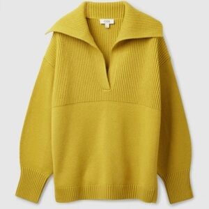 COS spread collar wool jumper/ Women's Mustard V-Neck Sweater- yellow